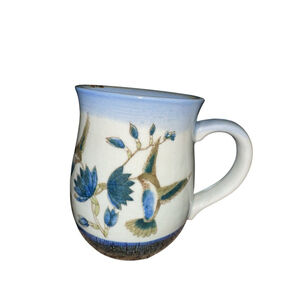Vintage Otagiri Japan Stoneware Coffee Mug Hand painted Hummingbirds and Flowers